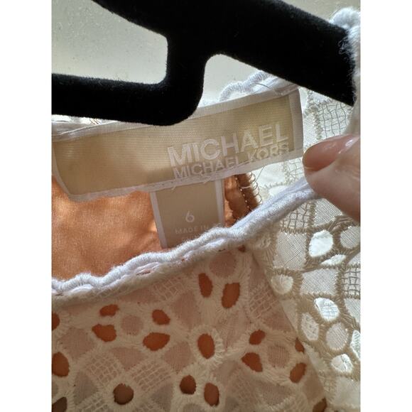 🔴Michael Michael Kors Women's Geo Eyelet Cutout Ruffled Dress White, US 4 - Picture 4 of 8